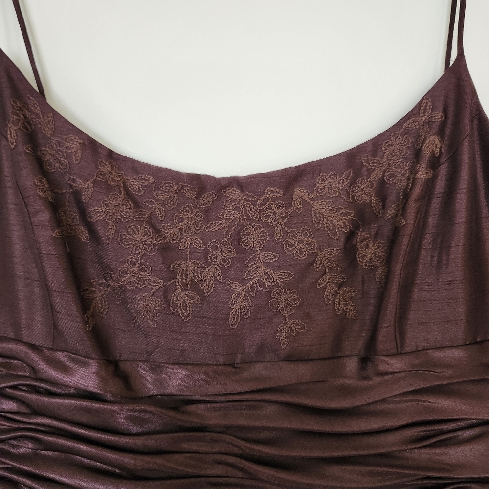 Vintage 90s Chocolate Brown Formal Embroidered A-Line Dress Y2K Fairy Homecoming - Picture 3 of 11